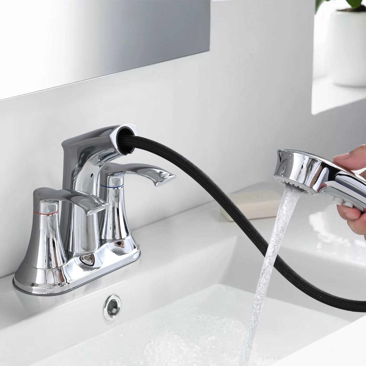 PROOX 4 in. Centerset Bathroom Sink faucet with Pull Out Sprayer Double Handles