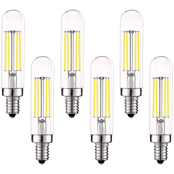 Luxrite T6 T6.5 Vintage LED Tube Light Bulbs 5W= 60W, 5000K Bright White, Dimmable, 500 Lumens, UL Listed, E12, 6-Pack