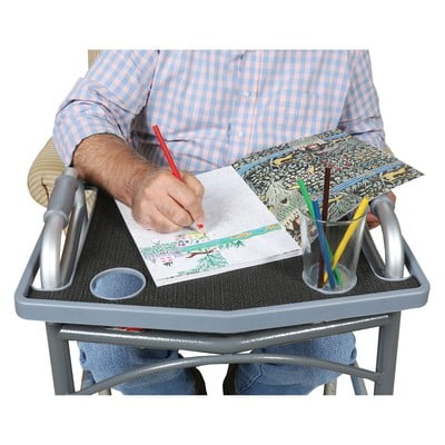 Support Plus Walker Tray Table - Mobility Table Tray for Walker, Non Slip Walker Tray Mat, Walker Accessories Mat, Cup Holder for Walker (21"x16") - Black