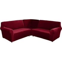 TOPCHANCES 3-Piece L Shape Sofa Slipcover, Sectional Couch Cover with a Middle Console, 7 Seat Velvet Corner Sofa Cover, Wine Red