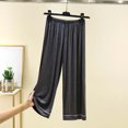 thumbnail image 4 of Jesvior Women'S High Waisted Wide Leg Cropped Pants Casual Straight Leg Lounge Trousers Knit Elastic Waist Soft Pajama Style Pants for Summer, 4 of 7