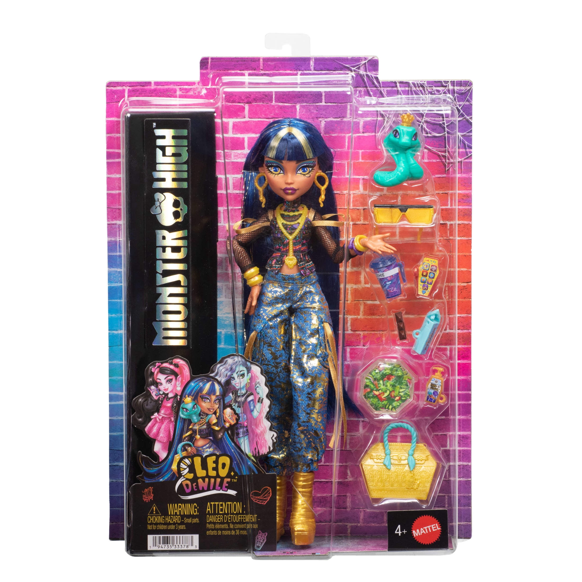 Monster High Cleo De Nile Fashion Doll in Cargo Pants with Pet Hissette and 7 Accessories