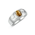 thumbnail image 3 of RYLOS Men's Rings 14K White Gold Classic 8X6MM Oval Gemstone &  Diamond Ring Tiger Eye November Birthstone Rings For Man Gold Rings Size 9, 3 of 7