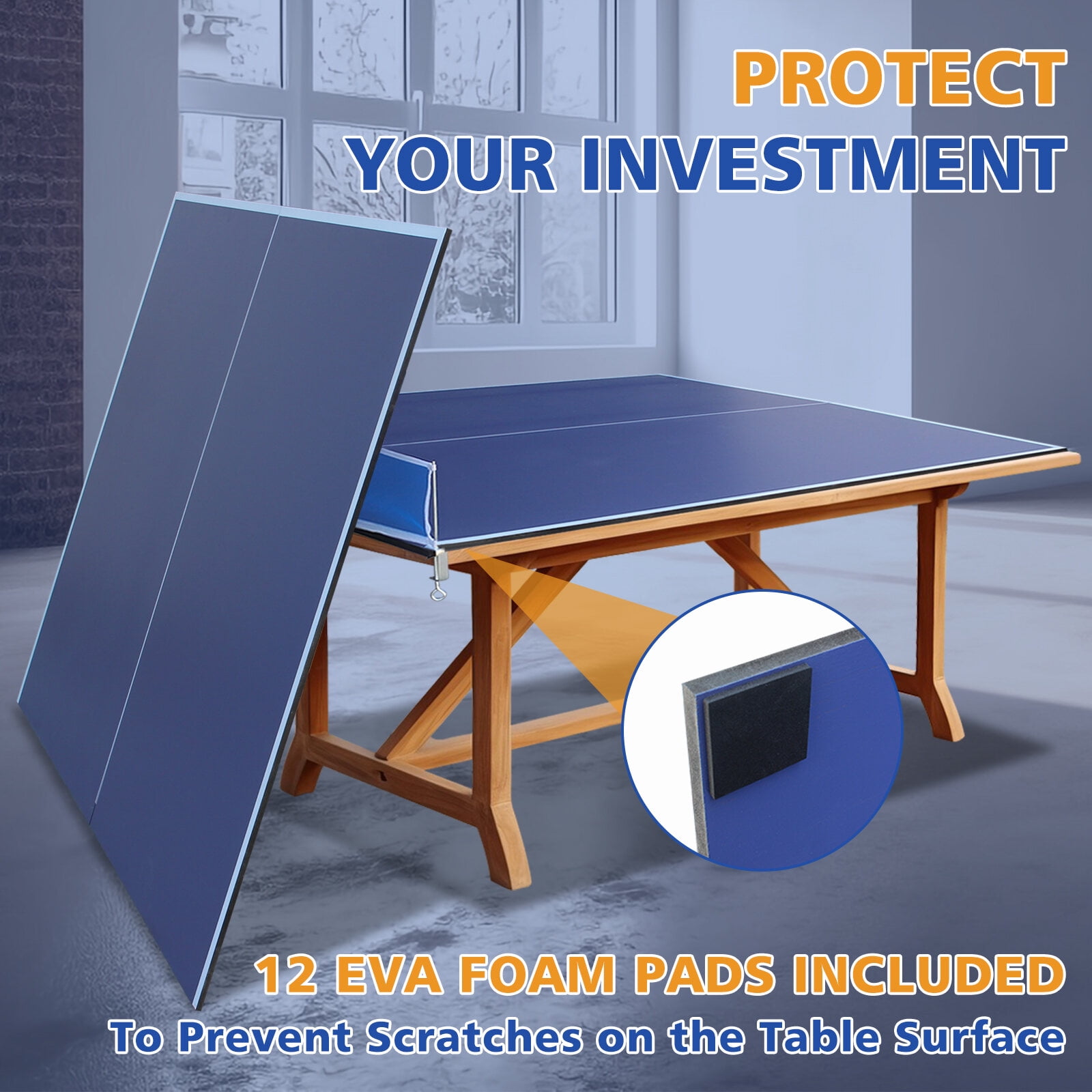 Table Tennis Table 8ft Blue Mid-Size Ping Pong Conversion Top Foldable & Portable Table Tennis Table Top for Indoor Games,Indoor Ping Pong Table