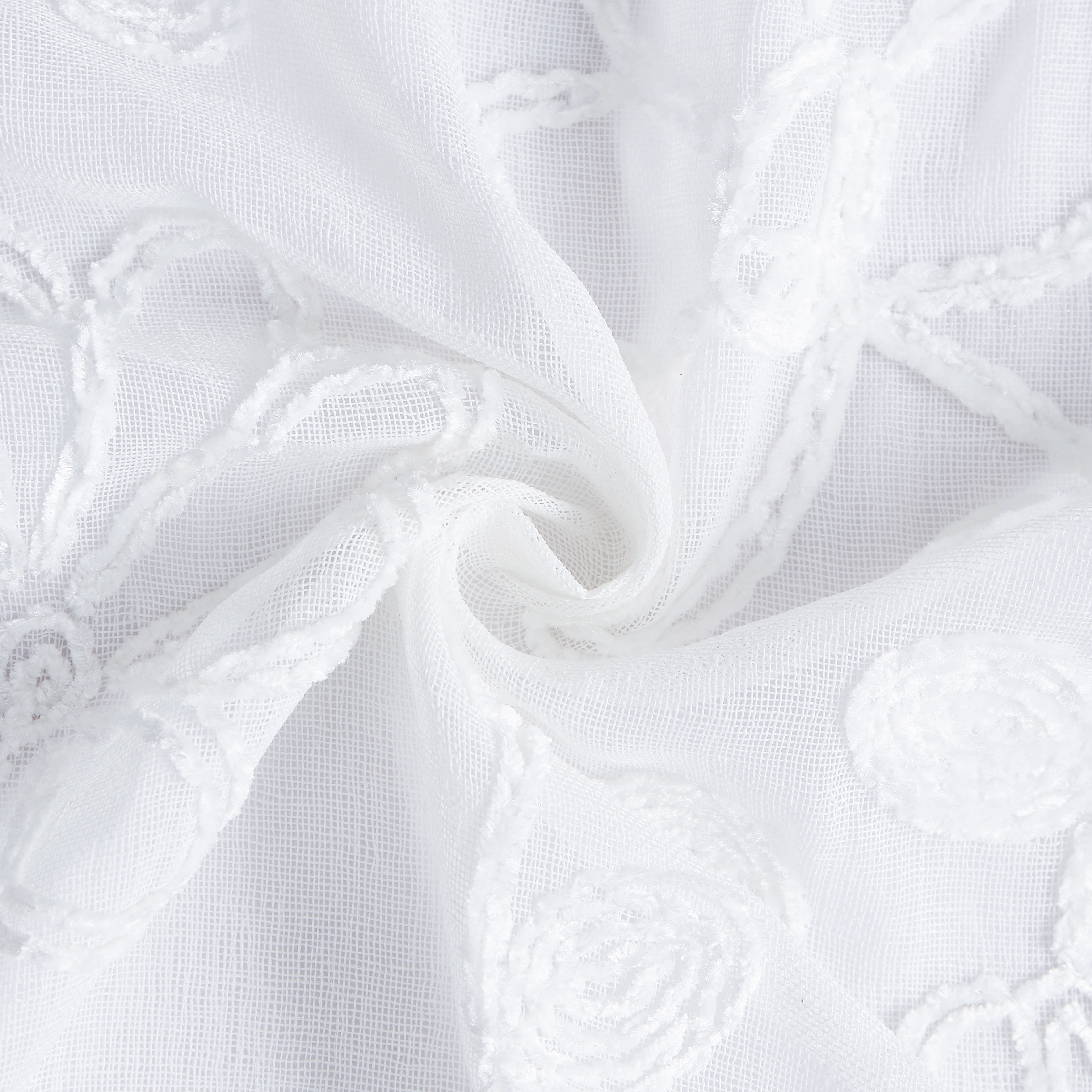 Dainty Home Rita 3D Floral Chenille Embroidered Solid Sheer Linen Look 76" x 84" Window Curtain Panel Pair in White