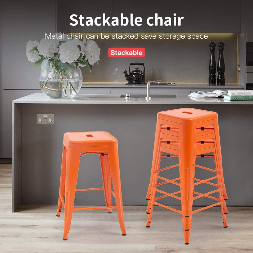 NiamVelo Counter Height Bar Stools Set of 4 Metal Bar Stools 30 inch Stackable Stools Modern Industrial Stools for Kitchen, Orange