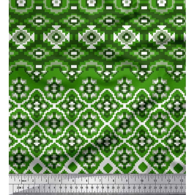 Soimoi Poly Georgette Fabric Aztec Geometric Printed Fabric 1 Yard 42 Inch Wide