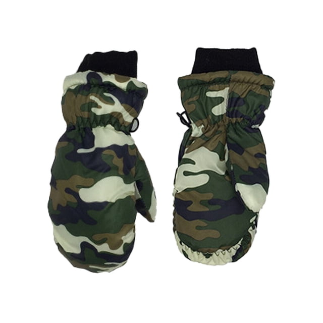 Inteprter 3 pares de manoplas para niños camuflaje impermeable de invierno para actividades al aire libre azul Suministros térmicos Verde