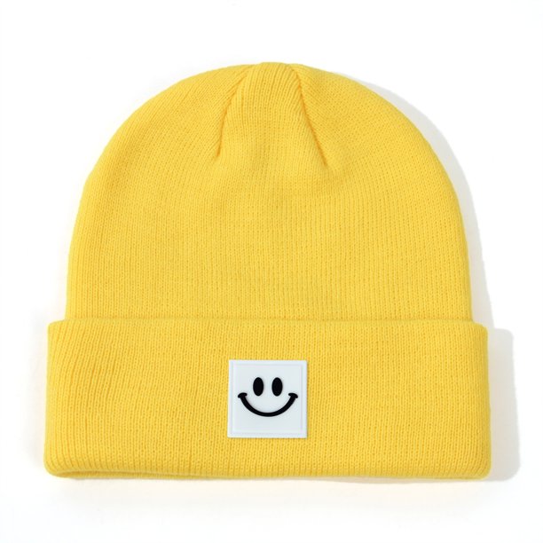 Gorro de punto para bebé, gorro de lana a juego, bonito gorro con estampado de emoticonos, gorro de otoño e invierno para niños