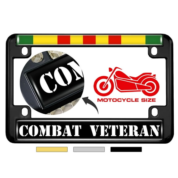 Motorcycle Metal License Plate Frame with Vietnam Combat Veteran Design