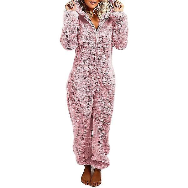 Women Fluffy Fleece Hooded All In Jumpsuit 1sie