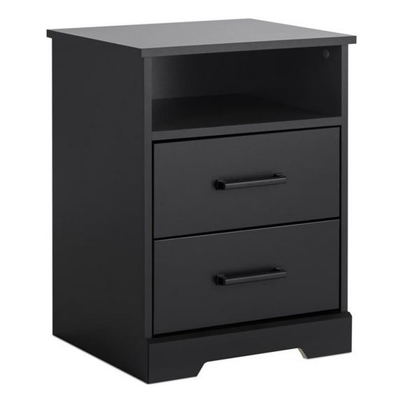 Pemberly Row Farmhouse Bedroom Nightstand with 2-Drawers in Black