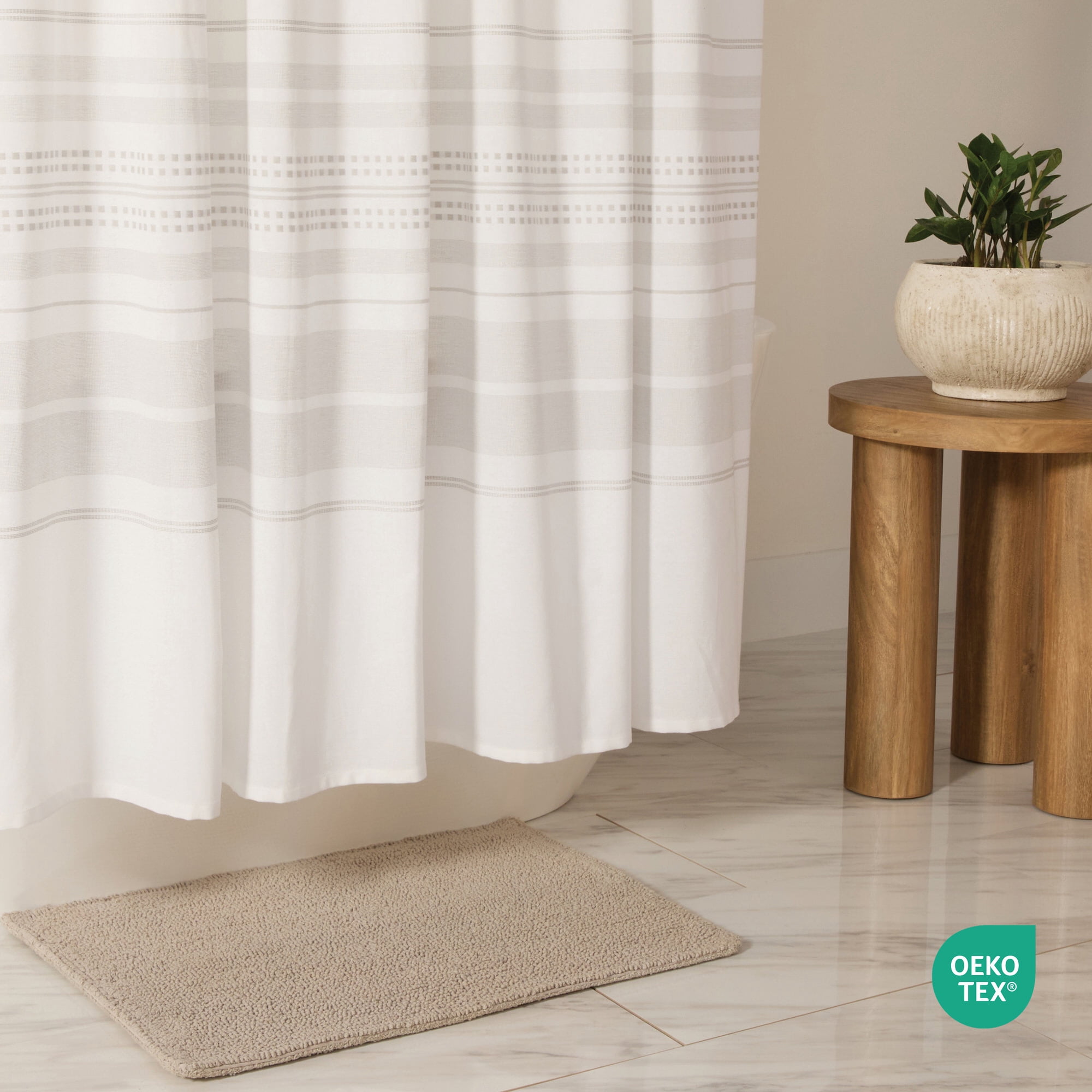 Cotton Blend Placement Stripe Shower Curtain