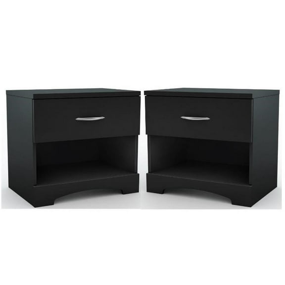 Home Square 2-Piece Furniture 1-Drawer Nightstand Set in Pure Black
