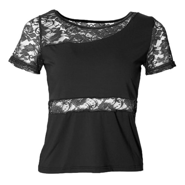 Top de Baile para Mujer Jinwen Encaje Tango Rhythm Rumba Negro L