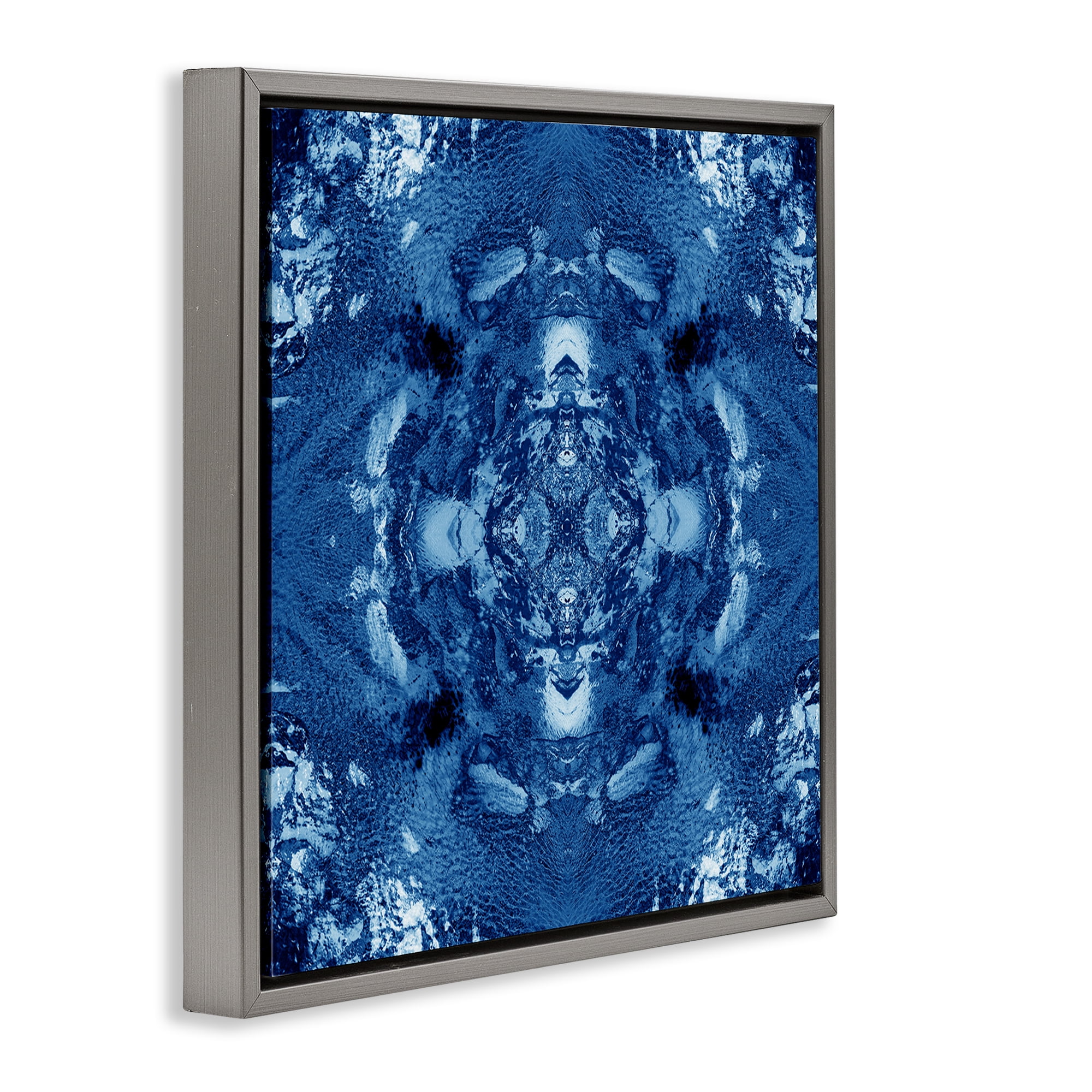 Stupell Industries Blue & White Mosaic Abstract Painting Gray Floater Framed Canvas Art Print Wall Art, 25 x 25