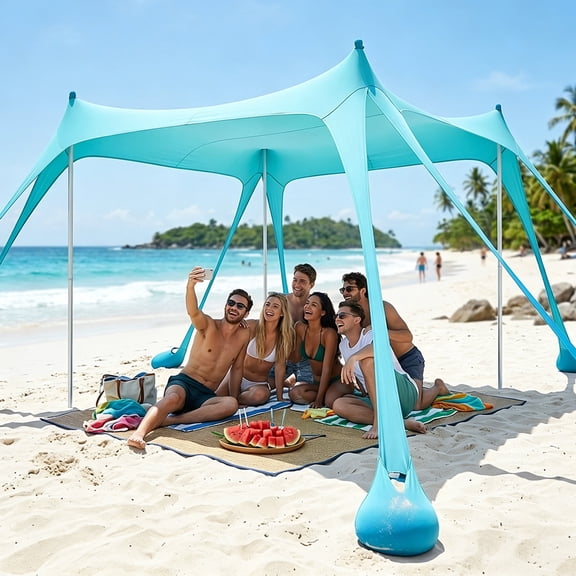 Osoeri 10x10ft 8-10 Person Beach Tent Canopy with 8 Sandbags, UPF50  Sun Shade Portable Sun Shelter Tents, Easy Setup for Camping Trips, Fishing, Backyard Fun and Picnics