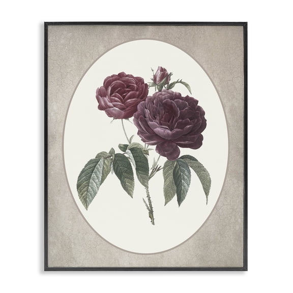 Vintage Blooms within Oval Black Framed Giclee Art, design by Lettered and Lined