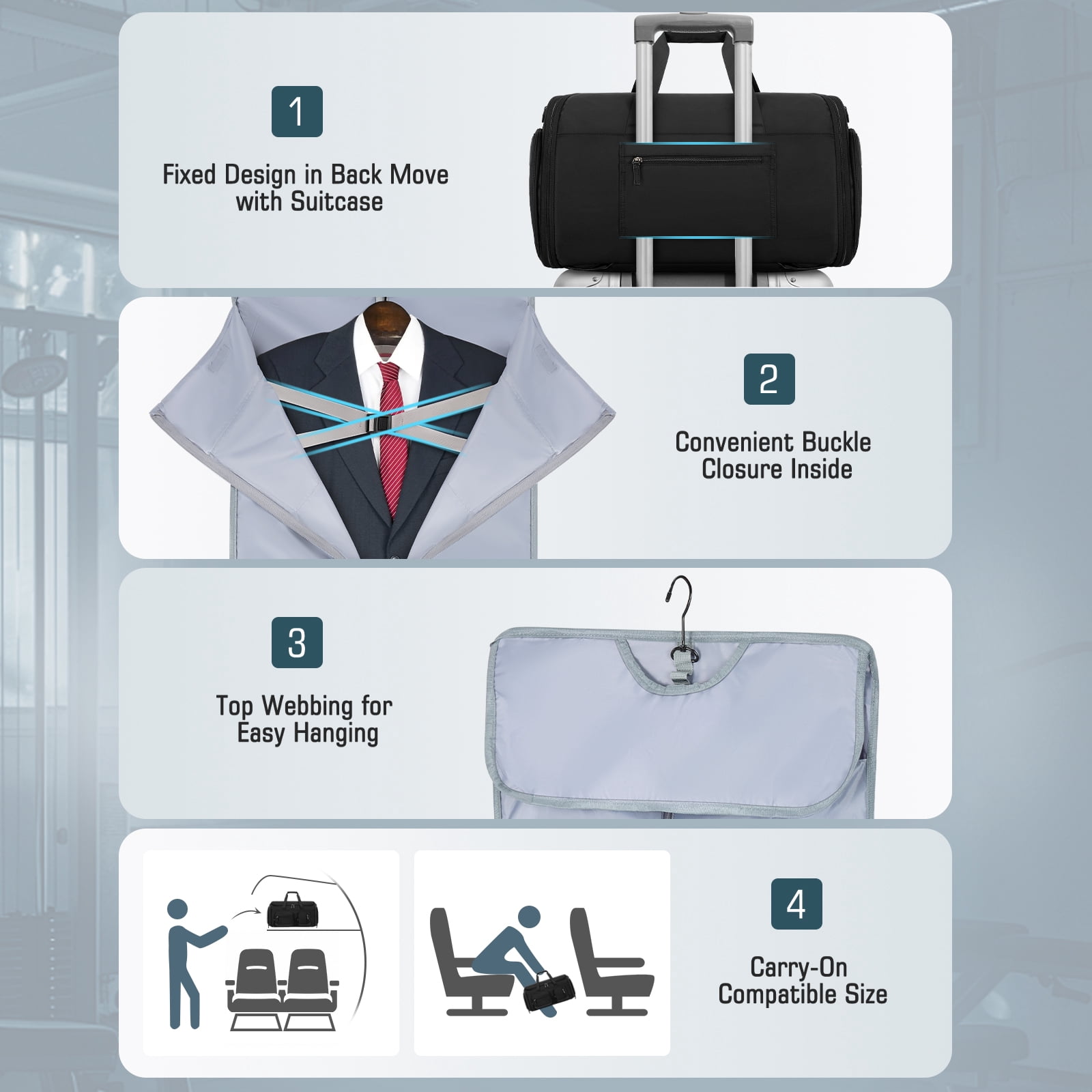 RAINSMORE Travel Garment Bag for Men, 3 in 1 Convertible Duffel Bag with Suit Hanger, Large Capacity Travel Carry on with Shoe Compartment Water Resistant Weekend Overnight Bag Business Trip, Black
