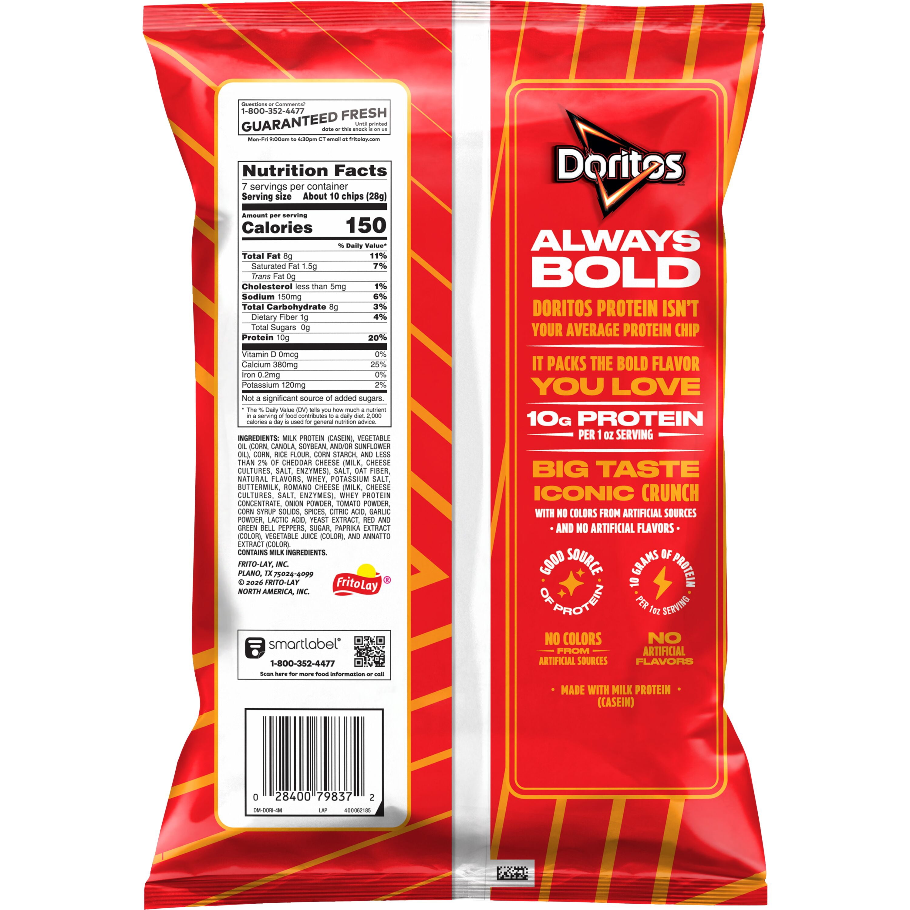 Doritos Protein Nacho Cheese Tortilla Chips Bag, 7 oz