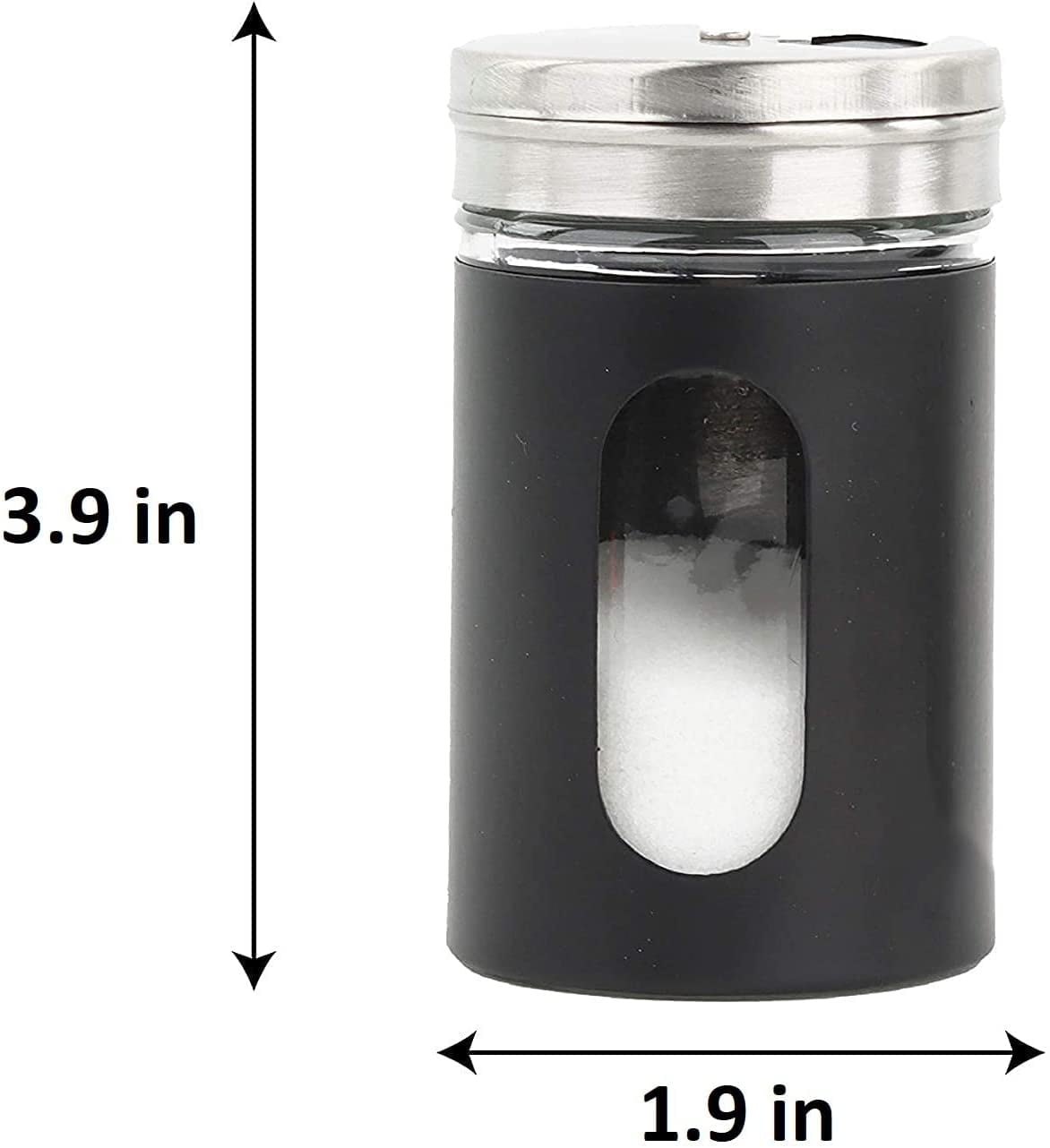 JVLM HOME Premium Glass Salt and Pepper Shakers Dispensers Set with Stainless Steel lids Black 