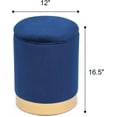 thumbnail image 3 of Round Storage Ottoman, Upholstered Velvet Vanity Ottoman Stool with Gold Trim Small Modern Footrest for Living Room Bedroom(Blue,Storage,12"×16.5"), 3 of 7