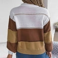 thumbnail image 5 of XPMWRP Women's Hallow Out Button Down Sweaters Crochet Striped Sweater Lightweight Henley Neck Pullover Tops Trendy Color Block Brown L, 5 of 8