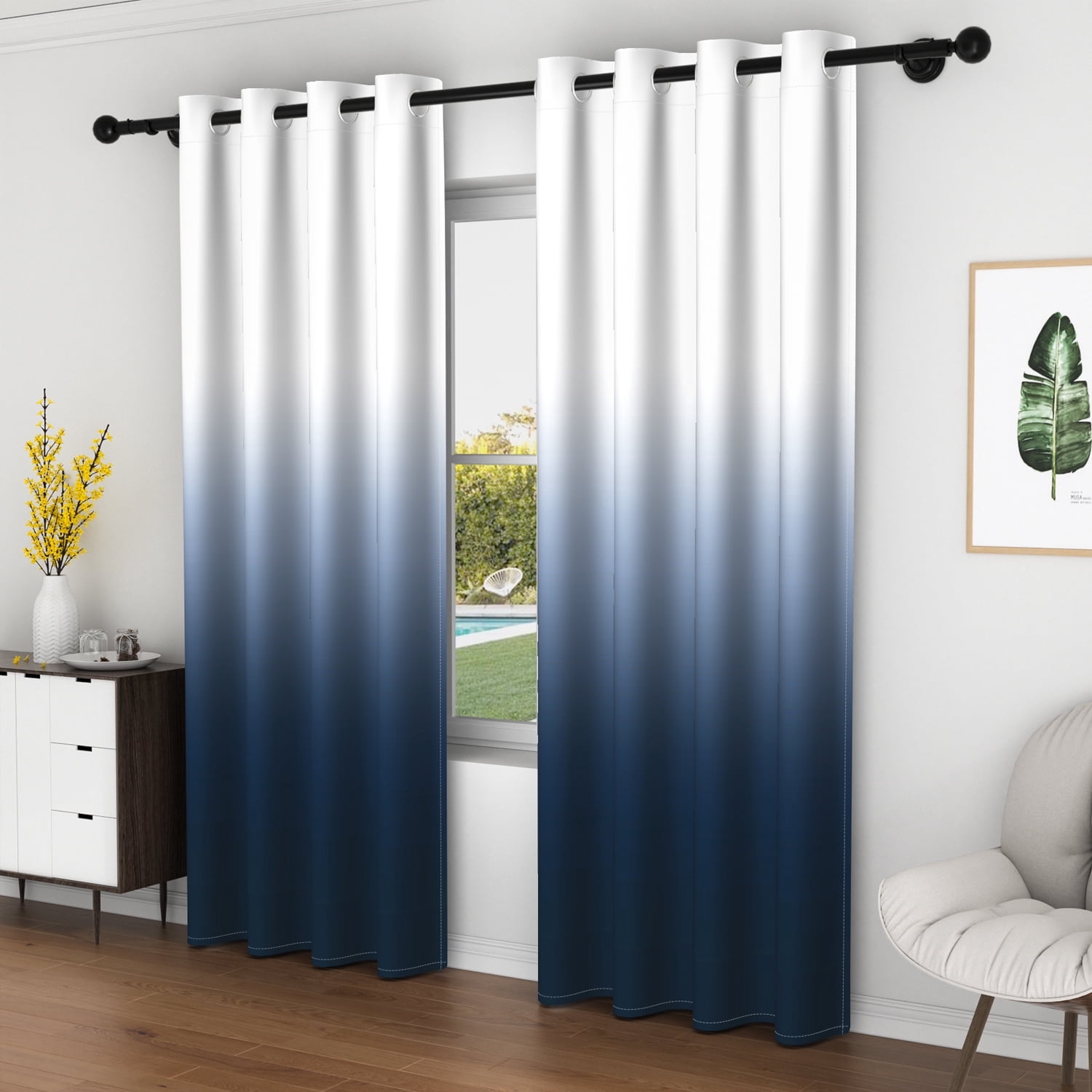 LFEEY Navy Blue Blackout Curtains for Bedroom, Ombre Curtains Room Darkening Window Drapes,52x84 inches, 2 Panels