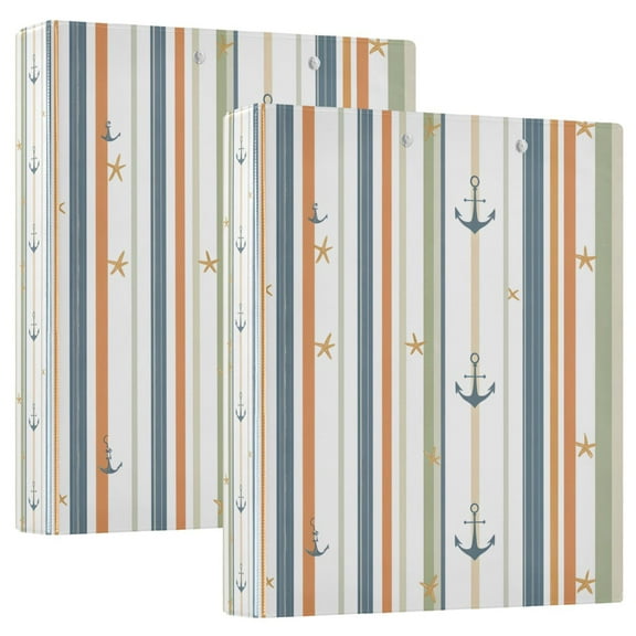 FORMRS 3 Ring Binder 1.5 inch with Pockets Set of 2 Clip Board 200 Sheets Capacity, Nautical Pattern