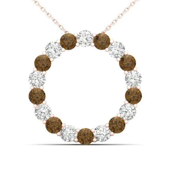 aaXia 14K Rose Gold Diamond 3/8ct TDW Open Circle with Champagne and White Diamond Pendant Necklace
