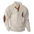 thumbnail image 2 of Men's Flag Print Stand Collar Quarter-Zip Sweatshirt, Casual Outdoor Button Placket Pullover Top, Spring Fall Patriotic Style,Khaki,S, 2 of 9