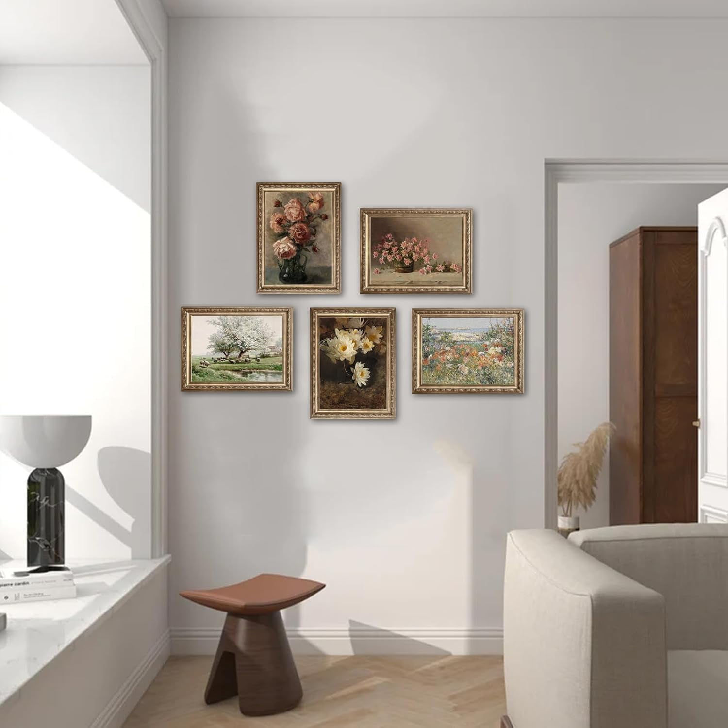 Vintage Wall Art, Classical Wildflower Field Wall Painting Canvas Prints Farmhouse Wall Art French Country Wall Decor Vintage Landscape Art Pictures for Bathroom Kitchen Decor