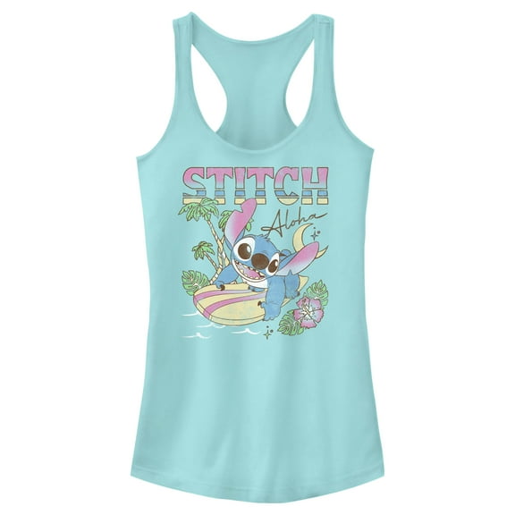 Junior's Lilo & Stitch Surfing Stitch  Racerback Tank Top Cancun 2X Large