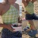thumbnail image 2 of Women Sexy Halter Backless Crop Top Mutlicolor Argyle Plaid Knitted Camisole Harajuku Crochet Slim Irregular Hem Vest Pink blue XL, 2 of 4