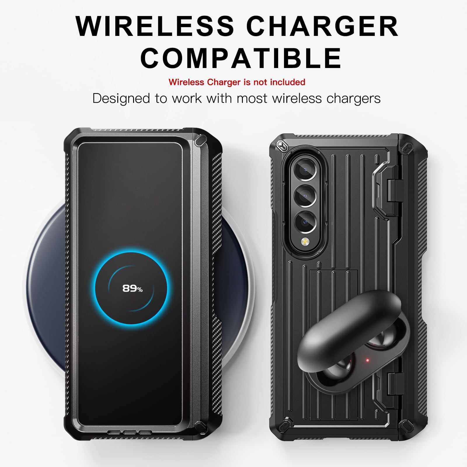 TECH CIRC Case for Samsung Galaxy Z Fold 3 Compatible with MagSafe, Heavy Duty Rugged PC Shockproof Hinge Protection Cover with Hidden Bracket Screen Protector S Pen Holder Galaxy Z Fold 3 Case,Black