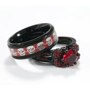 Punk Skull Rings Black Matching Rings Couple Rings Red Cz Wedding Ring for Women