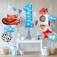 thumbnail image 4 of EP Toy Themed Decorations, 9pcs Cow Print Sky Blue Cloud Balloons with Rocket Balloon and Cowboy Hat Balloon for Kids Inspired Story 1st Birthday Party Decorations (1ST), 4 of 13