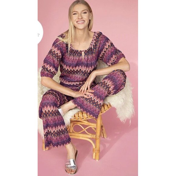 Trina Turk Exploration Jumpsuit Zig Zag Purple Fuchsia ( M )
