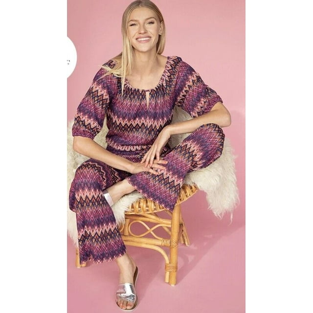Trina Turk Exploration Jumpsuit Zig Zag Purple Fuchsia ( M )