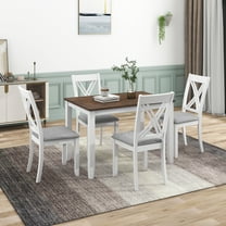 Minimalist Solid Wood 5-Piece Dining Table Set, Kitchen Dining Table Set with 4 X-Back Chairs and Rectangular Table, Dining Room Set for Small Places (White)