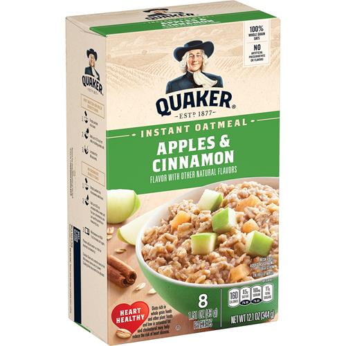 Quaker Instant Oatmeal, Apples & Cinnamon, 1.51Oz Packets (8 Pack) - Pack of 2