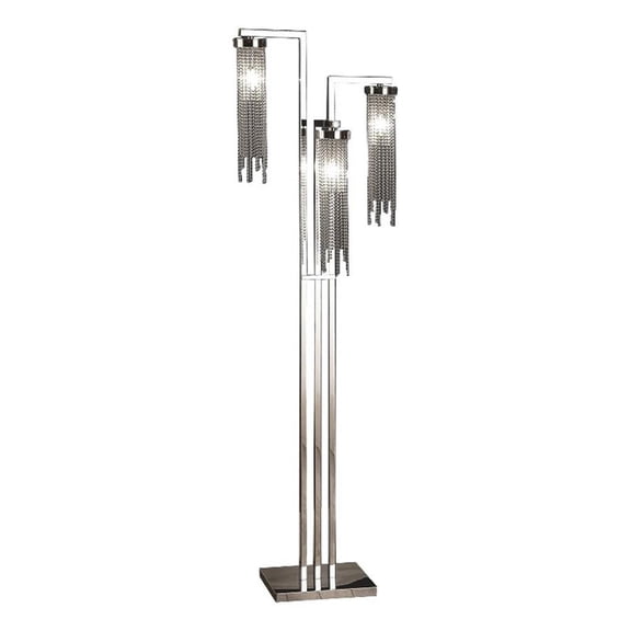 Benjara 61" Floor Lamp- 3 Crystal Cascade Style Shade- Chrome Finished Metal