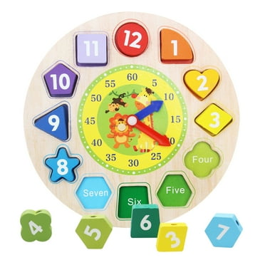Twfbrm Baby Learning Playsets Wooden Shape Color Sorting Clock – Teaching Time Number Blocks Puzzle Stacking Sorter Jigsaw Montessori Early Learning Educational Toy Gift for Year Old Kids