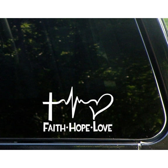 Faith, Hope, & Love Car Decal | 6-Inch By 4-Inch | White Vinyl Decal
