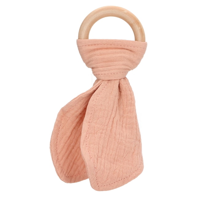 Anillo de madera para bebé, mordedor con Orejas de conejo, gasa de algodón, agarre manual, entrenamiento, anillo de mordedura de madera calmante para bebé