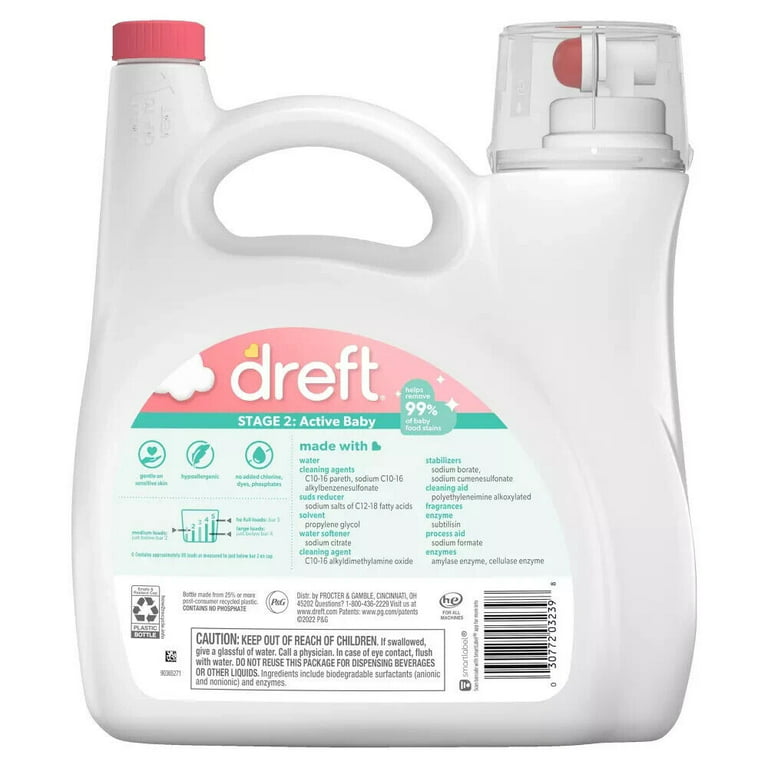  Dreft Etapa 2: Detergente líquido activo para ropa para bebés,  89 cargas, 128 onzas líquidas, ayuda a eliminar el 99% de las manchas de  alimentos para bebés : Salud y Hogar