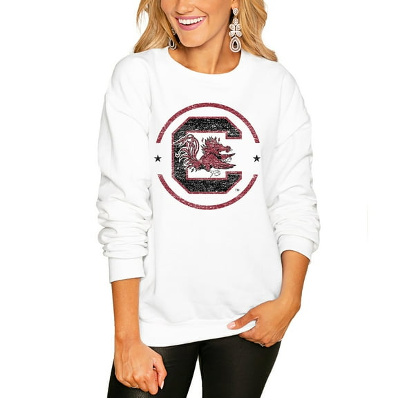 Women's Gameday Couture White South Carolina Gamecocks End Zone Oversized Sweatshirt