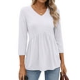 thumbnail image 2 of MOSHU V Neck Womens Tops 3/4 Length Sleeve Tops for Women Babydoll Tunic Dressy Casual Womens Blouses, 2 of 10