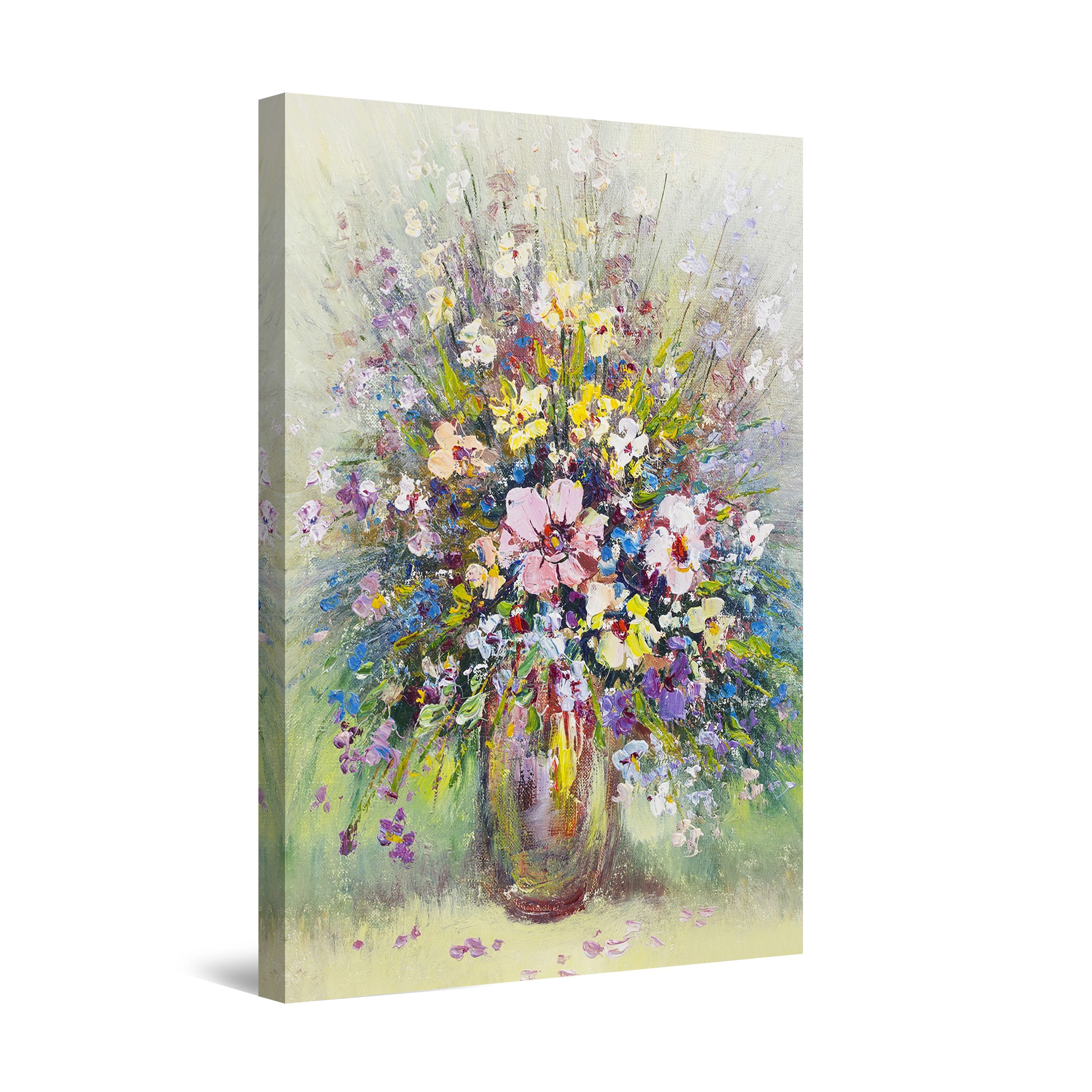 Startonight Canvas Wall Art Multi Color Flowers in Vase Love, Framed