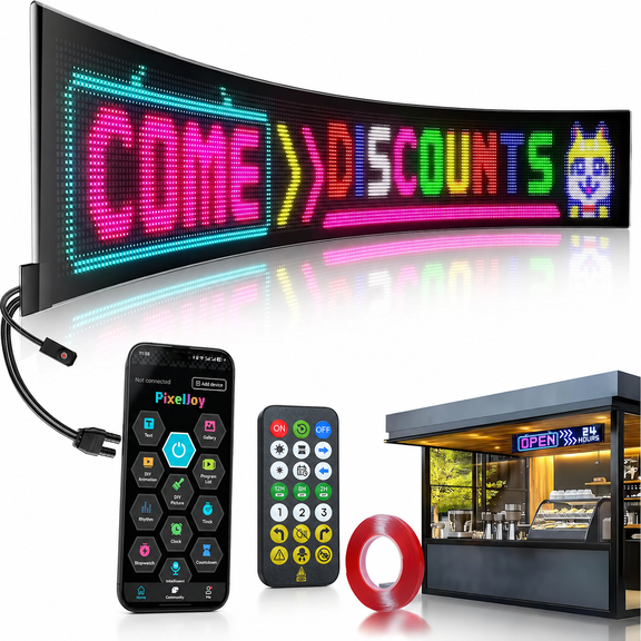 SENCKIT 36" x 8" Large Flexible Rgb Led Sign, App-Controlled Programmable Led Matrix Display for Shop Windows, Custom Text, GIFs and Animations
